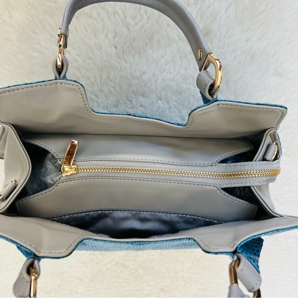 Lupuy Snakes Skin Print Blue/Gray Leather Handbag/Satchels Bag